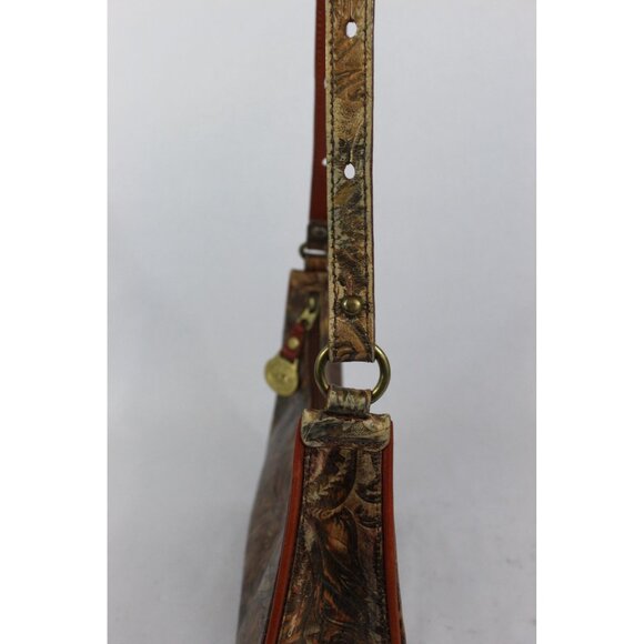 Brahmin Embossed Leather Shoulder Bag Brown Gold Vintage Small Purse - Picture 4 of 16